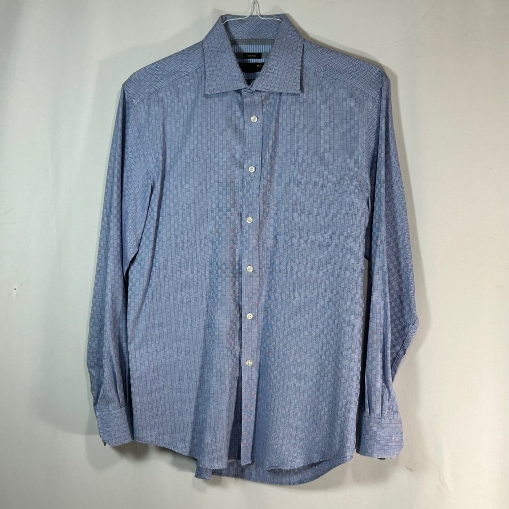 Pronto Uomo Men's Blue Gingham Pattern Non Iron Dress‎ Shirt Size Medium
